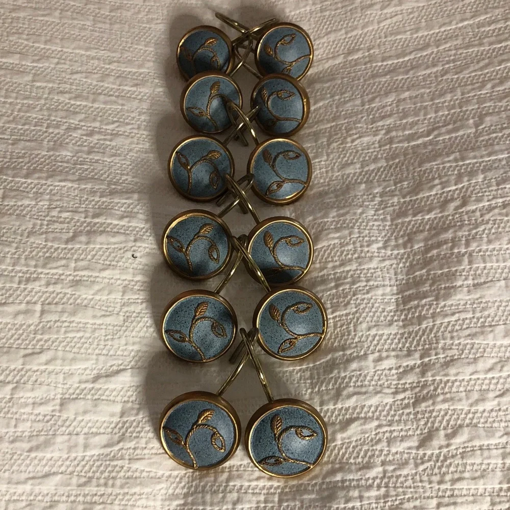 TURQUOISE & GOLD SHOWER CURTAIN HOOKS • SET OF 12